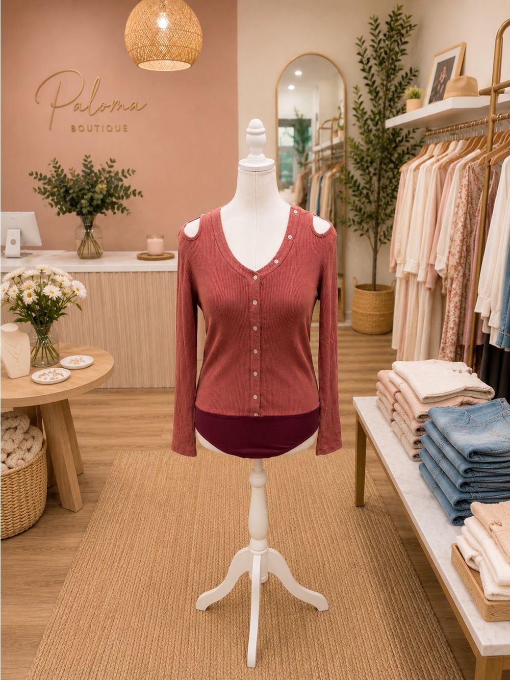 White Birch Washed Plum Cold Shoulder Bodysuit Plus Size 1X 2X 3X